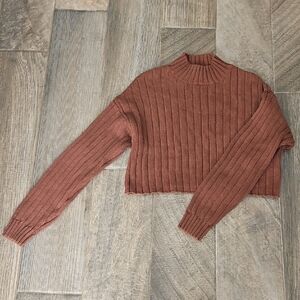 Chocolate Brown Cropped Mock Neck Sweater - Small